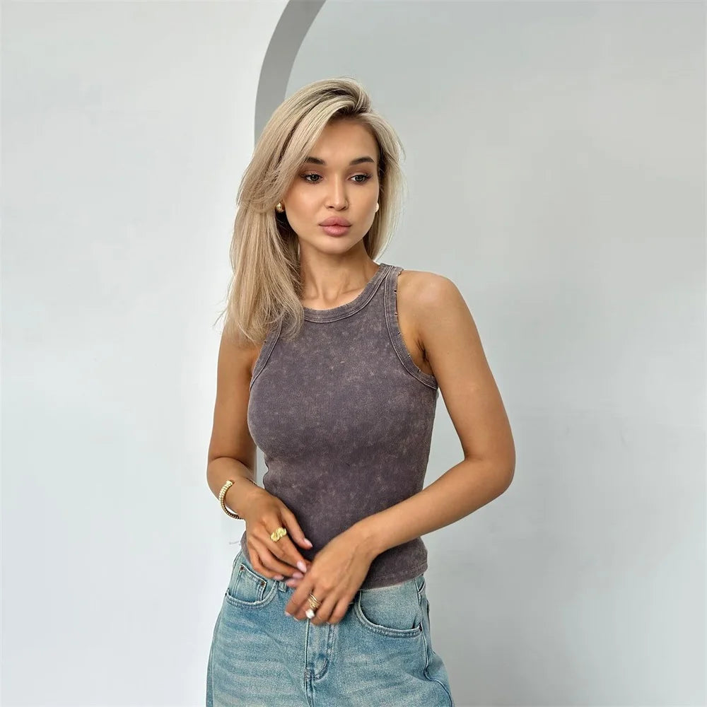 Débardeur Femme Élégant - Haut Court Chic en Tissu Texturé avec Style Vintage