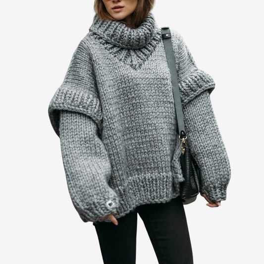 Pull femme confortable col roulé manches longues - LuxeStyle