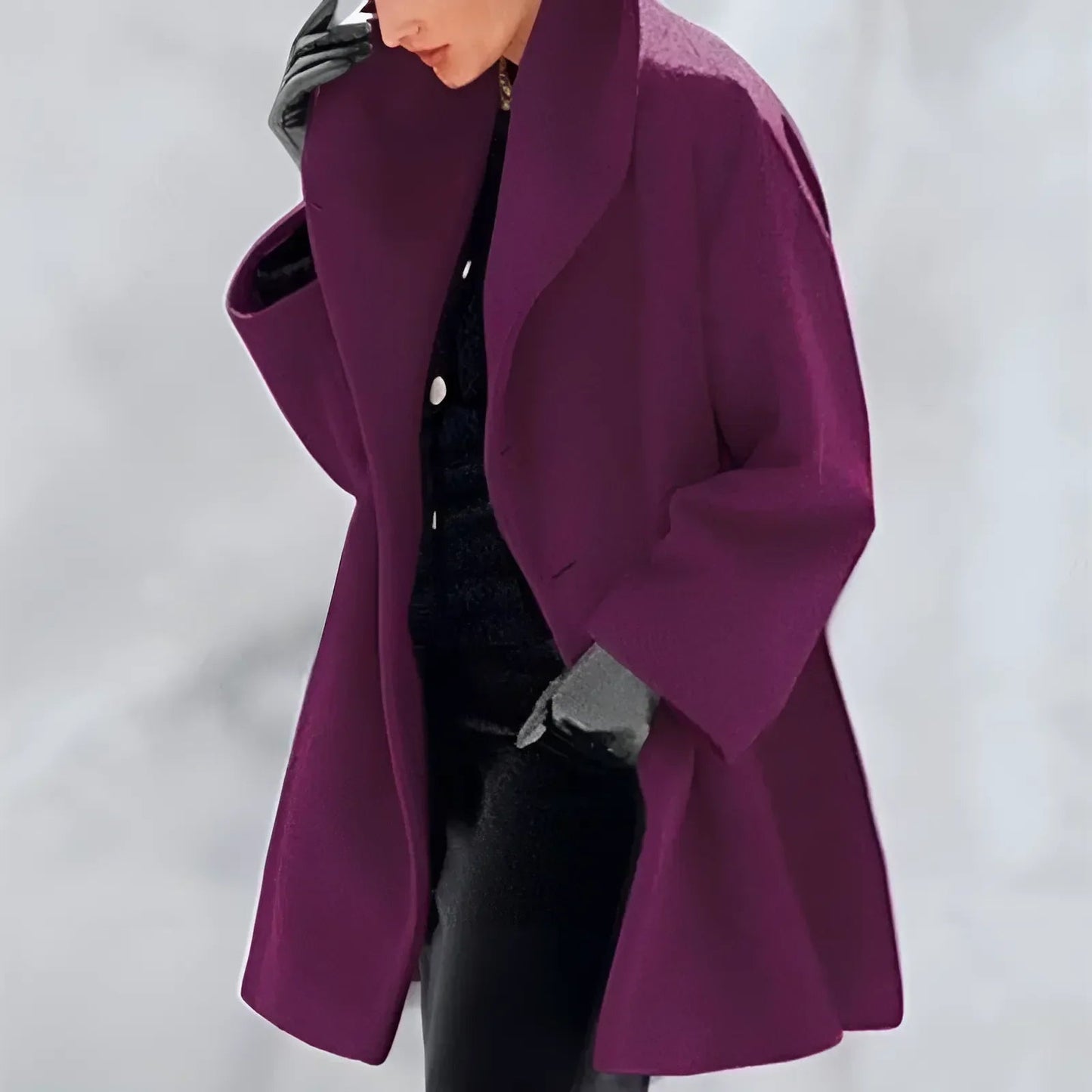 Manteau Femme Noir Chic à Col Dégagé