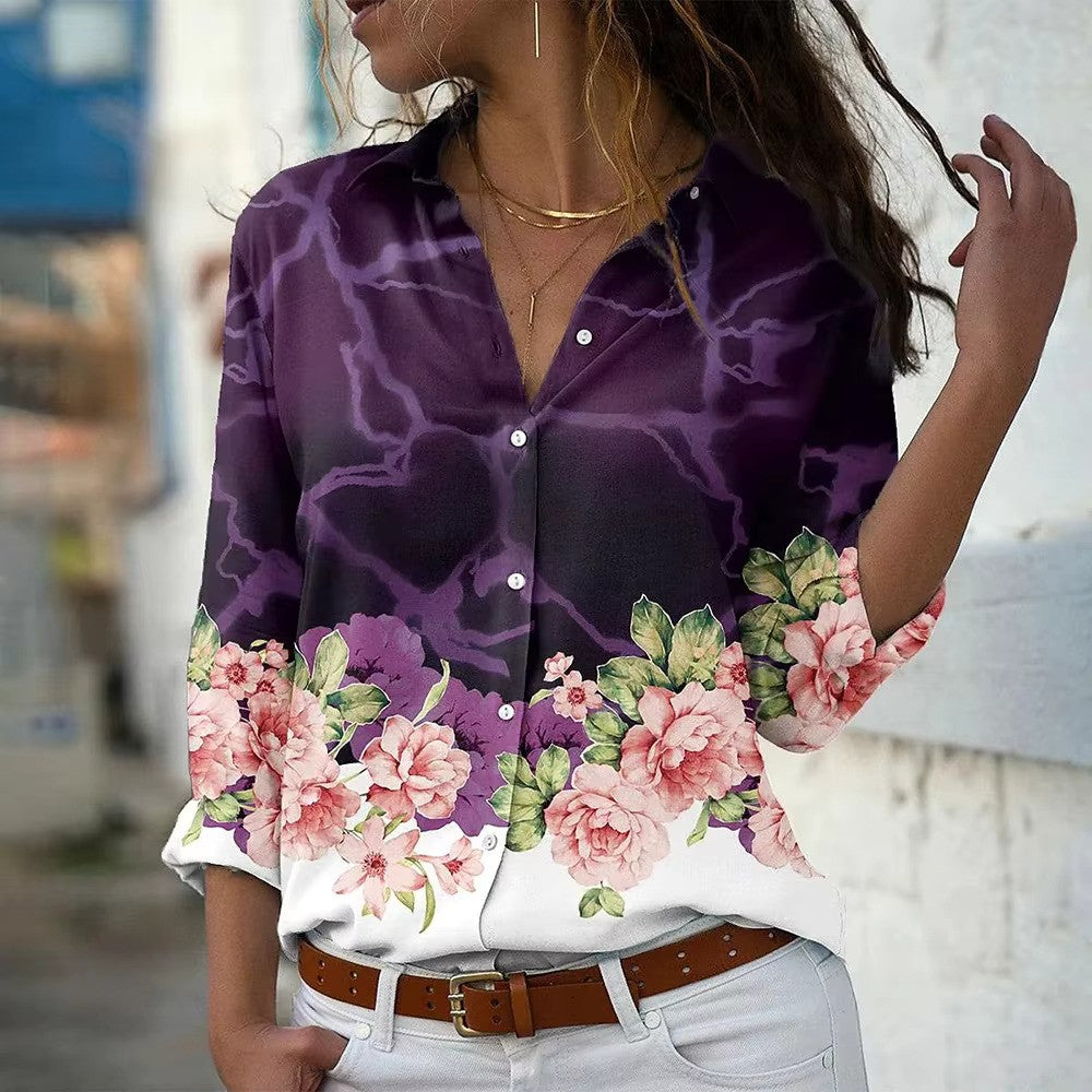 Blouse Été Fleuri Manches Longues pour Femme