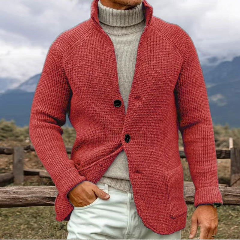 Gilet maille brun homme col relevé