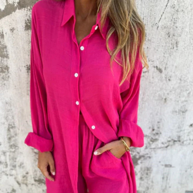 Chemise Femme Lin Naturel Manches Longues Boutonnée
