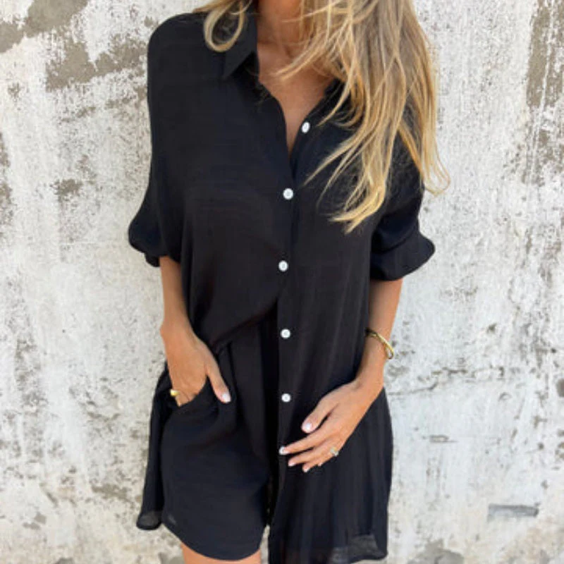 Chemise Femme Lin Naturel Manches Longues Boutonnée