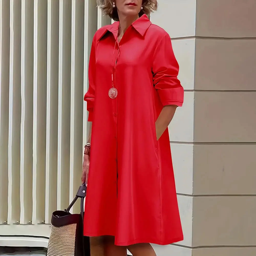 Robe chemisier rouge élégant femme - LuxeStyle