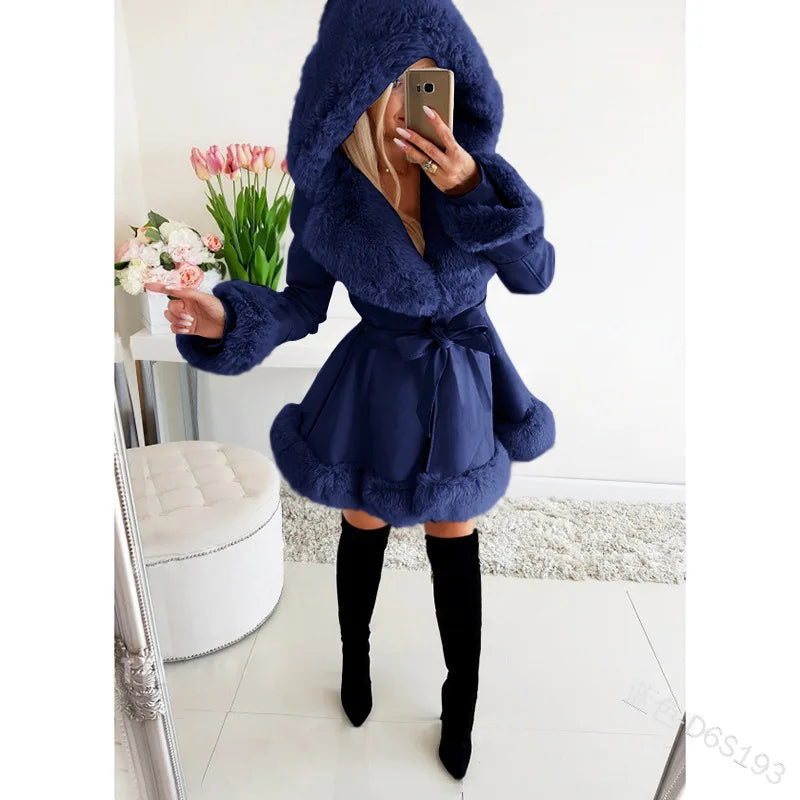 Manteau Femmes Hiver Long avec Capuche et Col Doublé