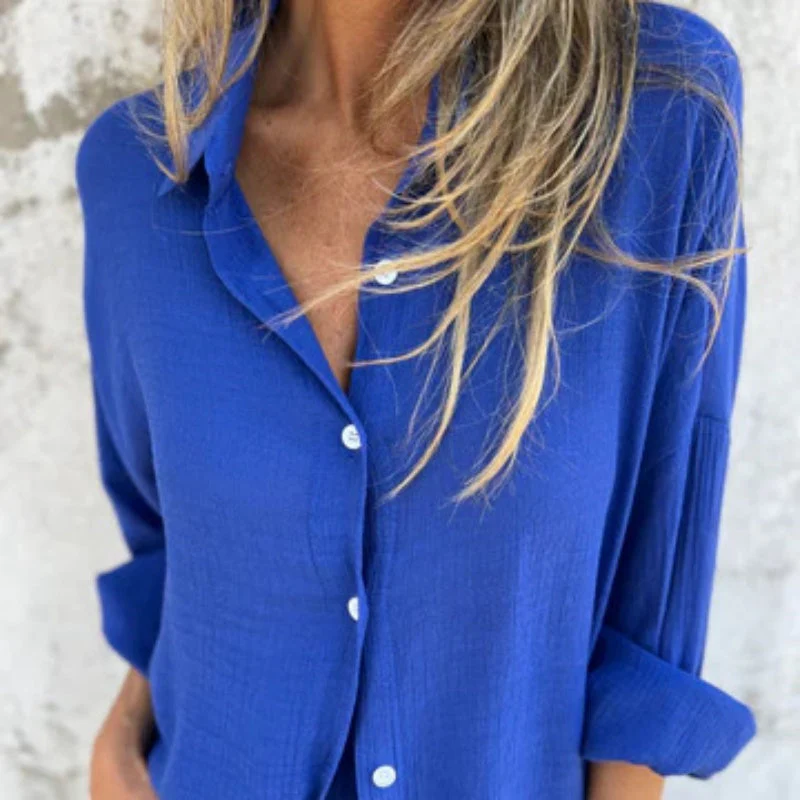 Chemise Femme Lin Naturel Manches Longues Boutonnée