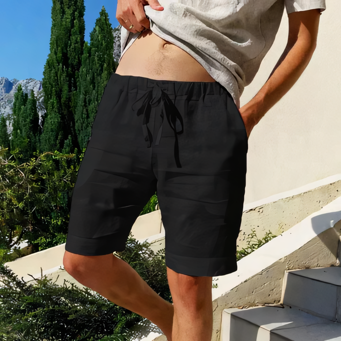 Short de lin Homme Relaxed Bleu Ciel