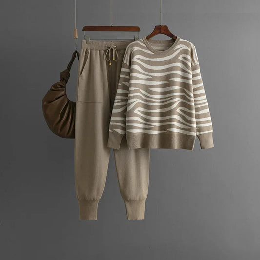 Ensemble Femme Cachemire Zébré Élégant & Douillet - LuxeStyle