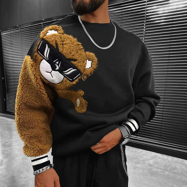 Sweat Homme À Manches Colorées Ours Hiver