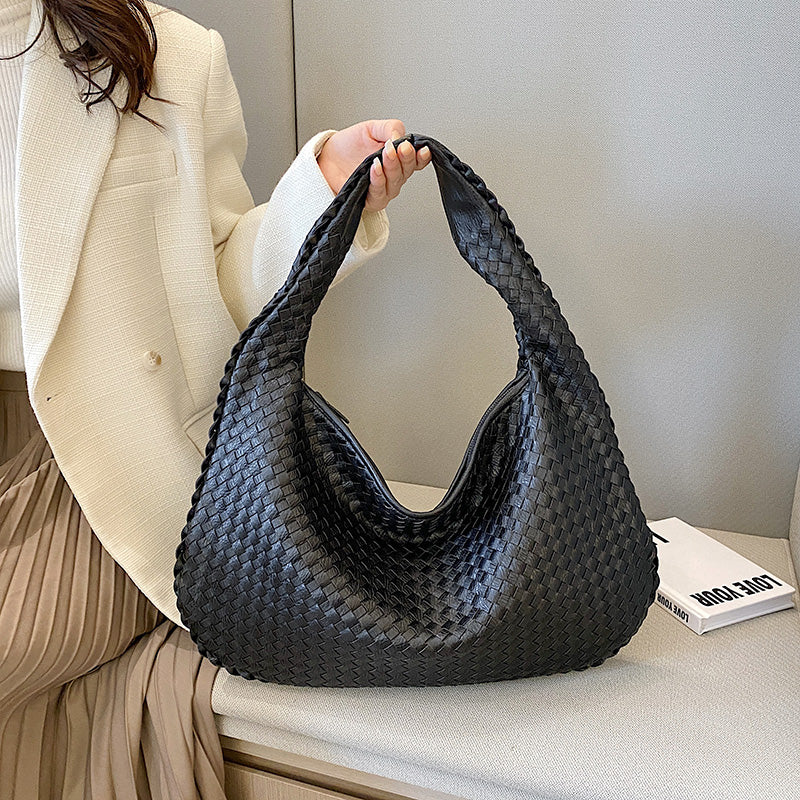 Sac à main cuir tressé élégant noir pour femme