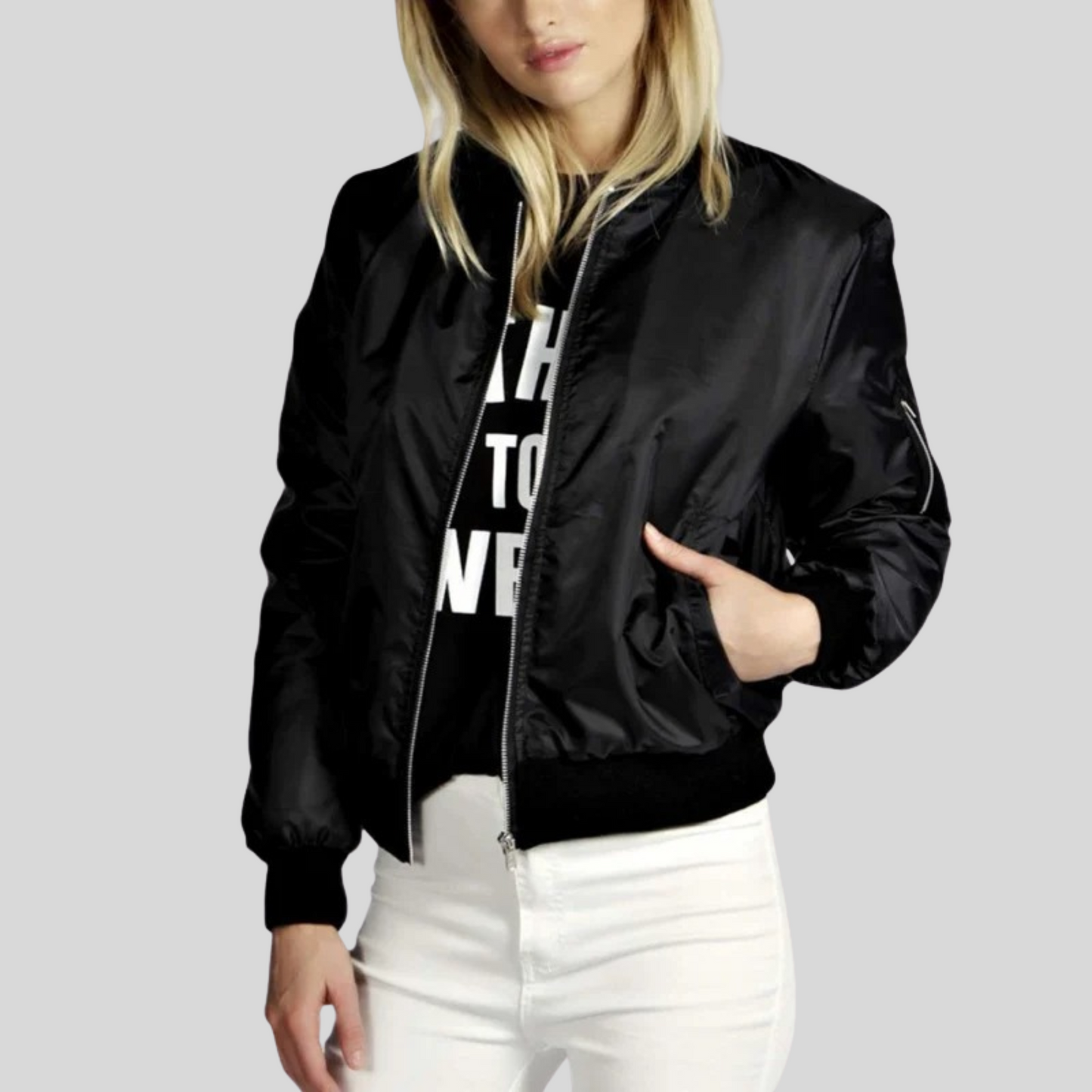 Veste Bomber Féminine Légère avec Manches Longues et Poches - LuxeStyle