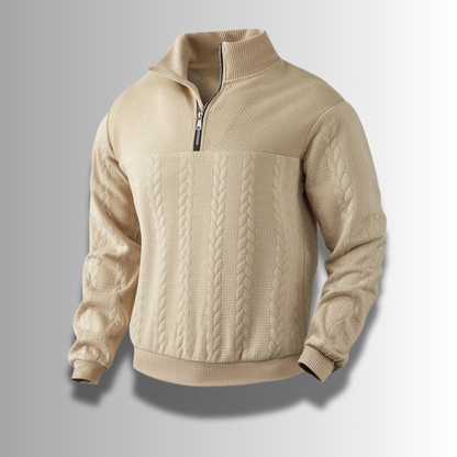 Pull en tricot torsadé marron à fermeture éclair pour homme
