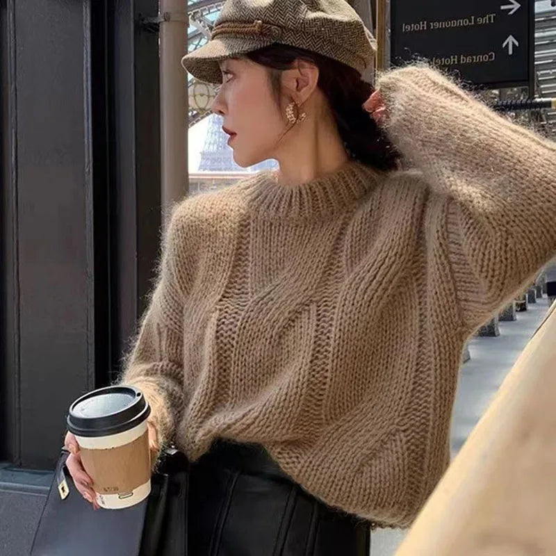 Pull Femme Col Rond Élégant Hiver