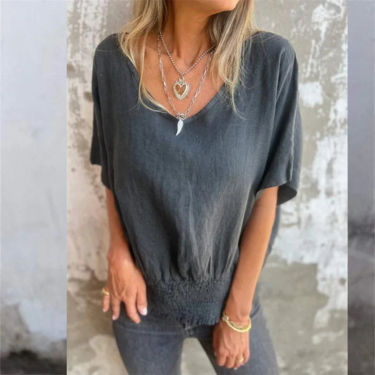 Chemise Décontractée Col En V Manches Courtes - LuxeStyle