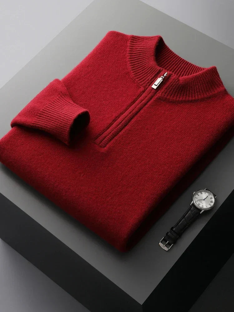 Pull Homme Laine Gris Zippé Hiver