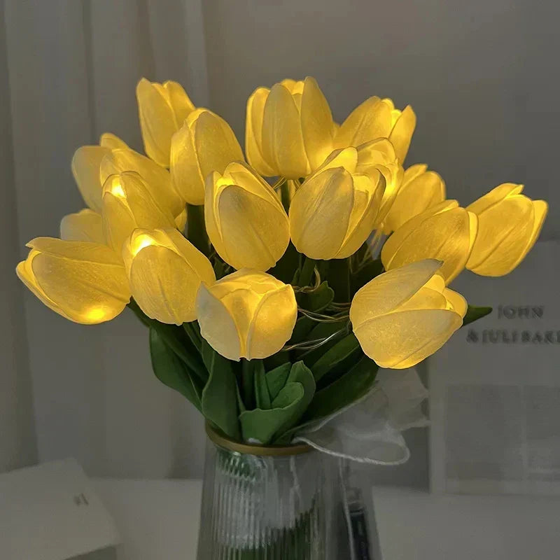 Bouquet de Fleurs LED Blanches Élégantes avec Nœud