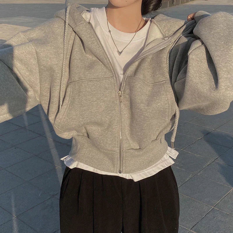 Veste Oversize à Capuche avec Fermeture Éclair