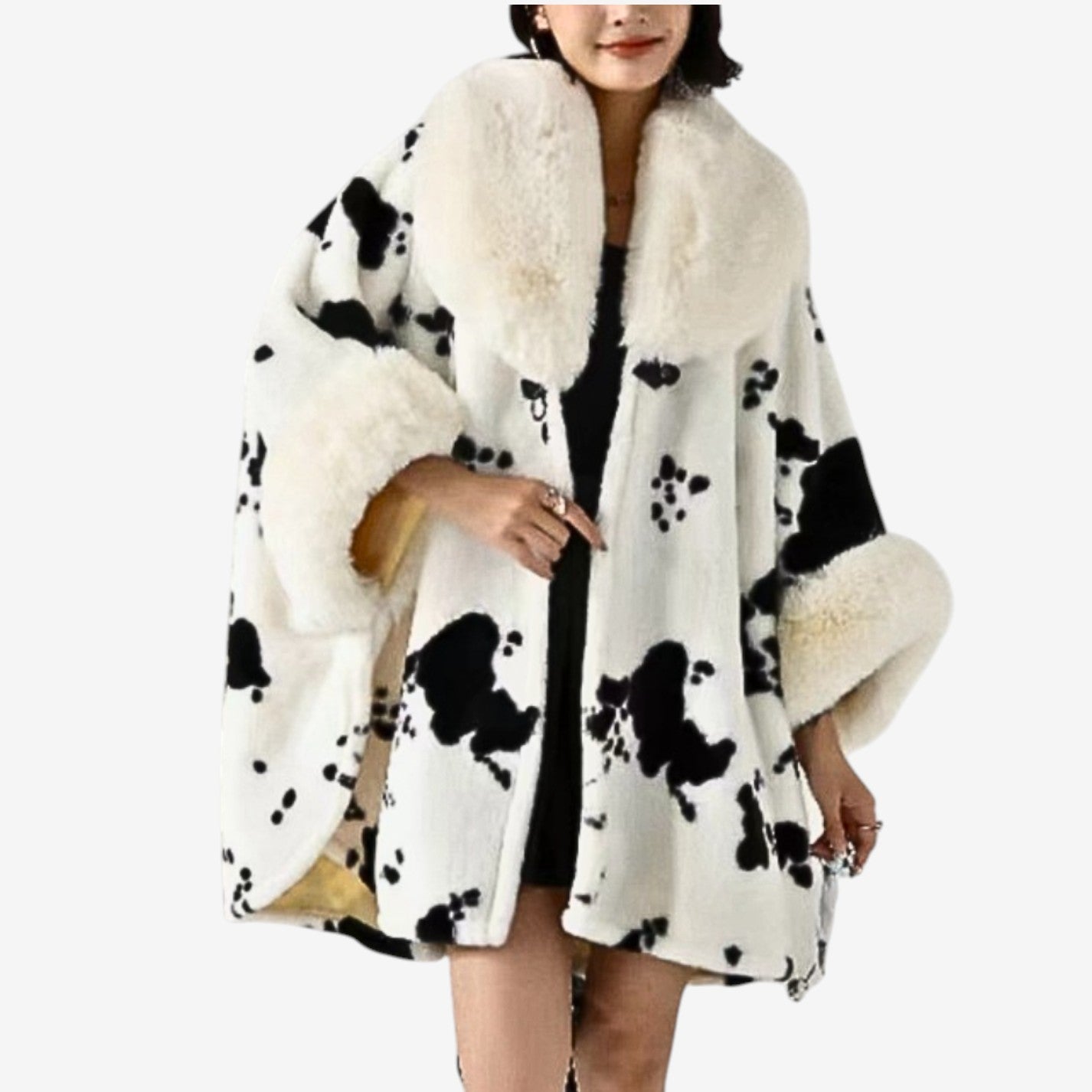 Cardigan Élégant à Manches Longues avec Col en Fourrure Synthétique