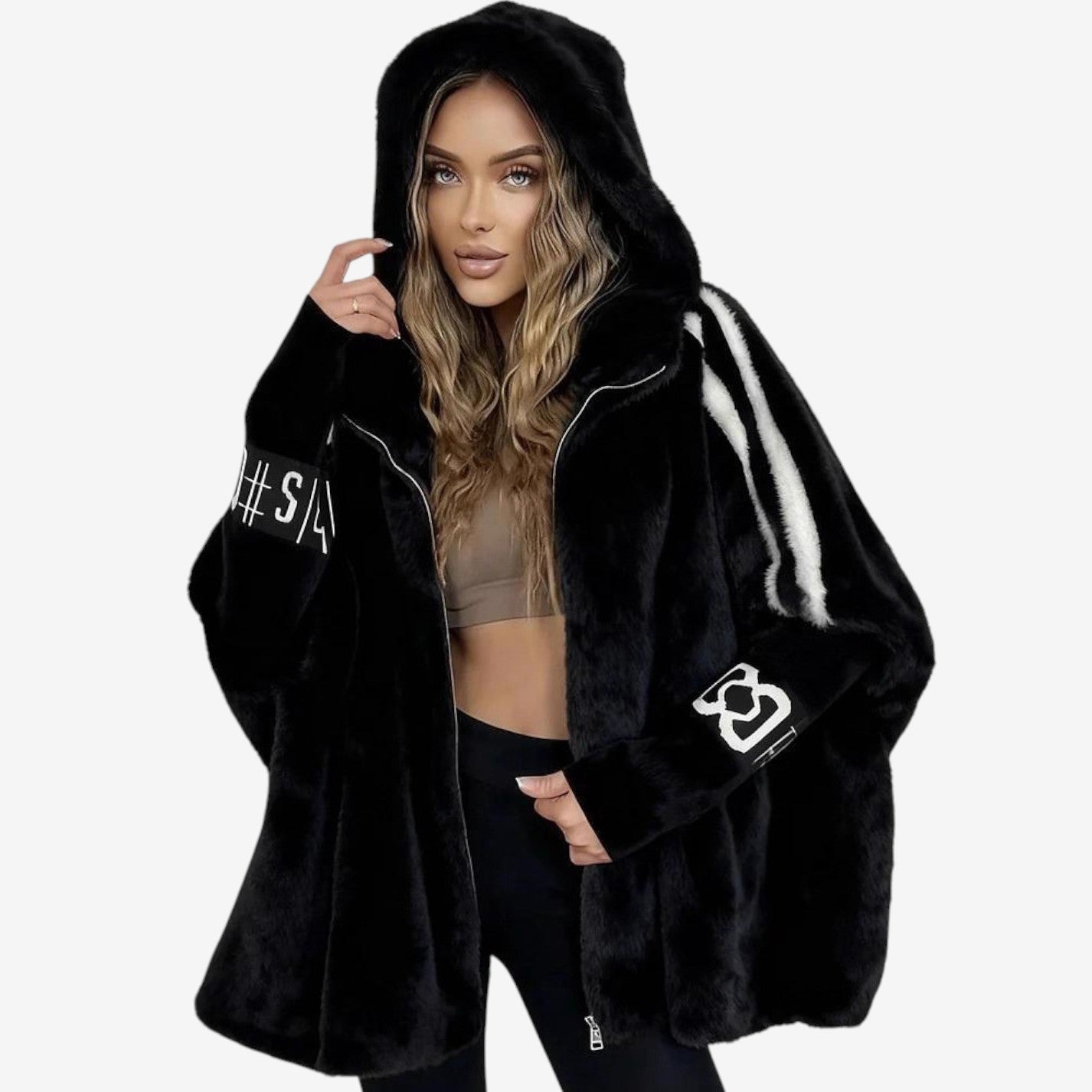 Veste en fausse fourrure douce à capuche et manches longues - LuxeStyle