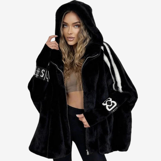 Veste en fausse fourrure douce à capuche et manches longues - LuxeStyle