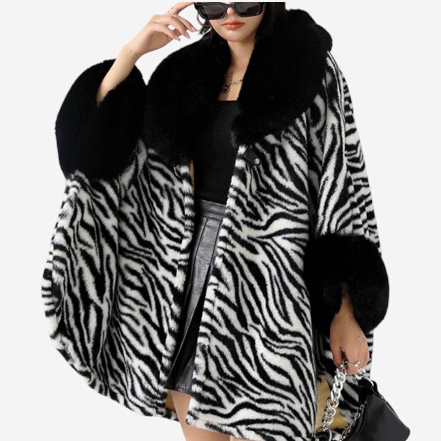 Cardigan Élégant à Manches Longues avec Col en Fourrure Synthétique