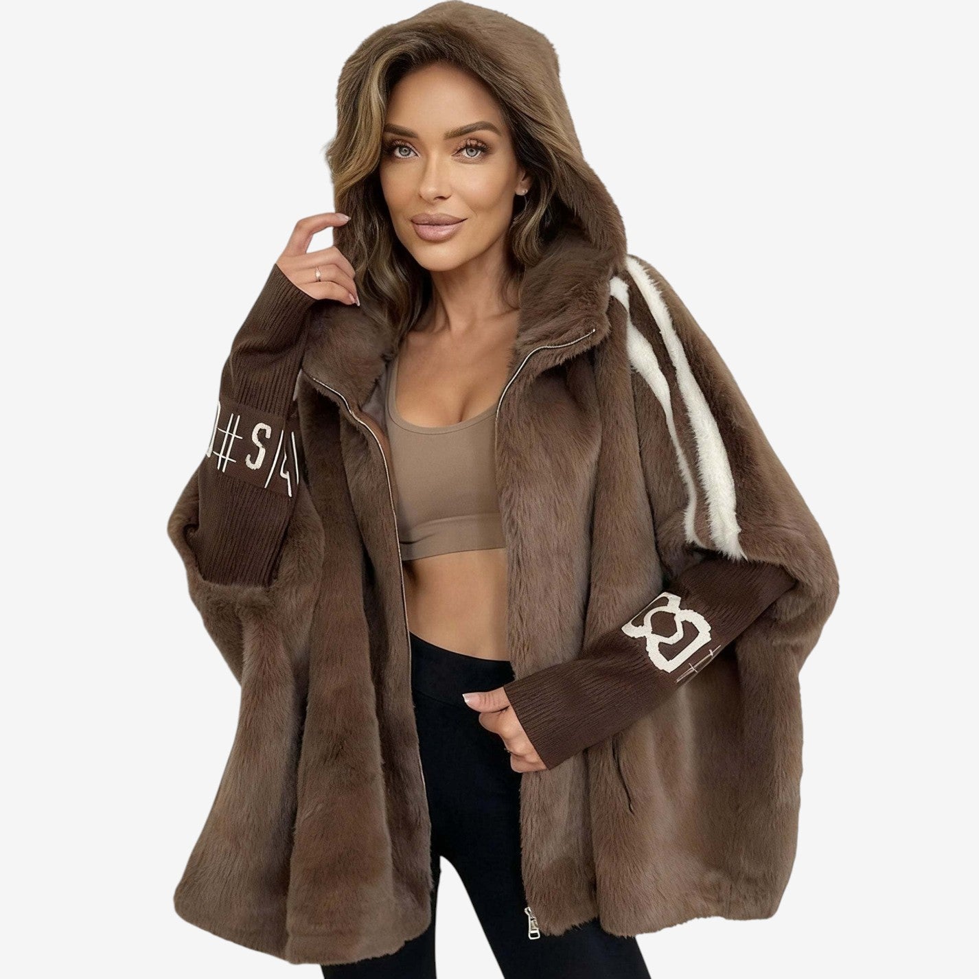 Veste en fausse fourrure douce à capuche et manches longues