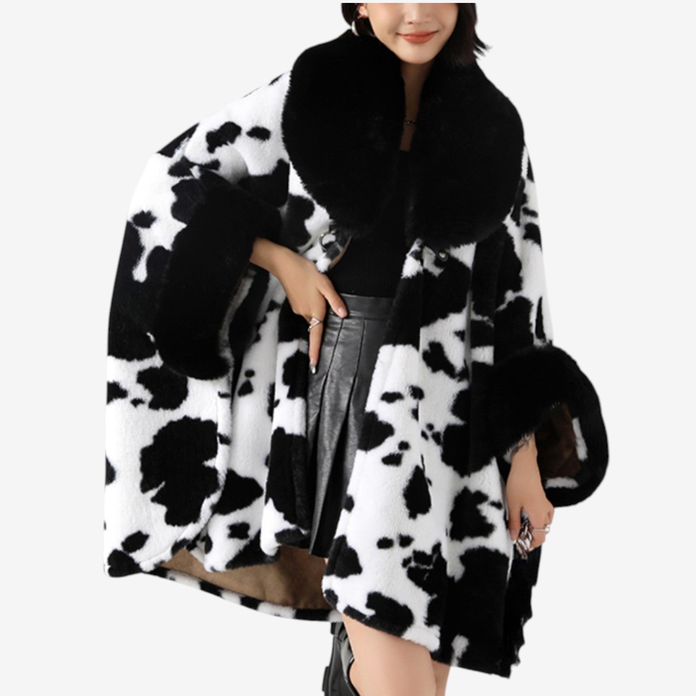 Cardigan Élégant à Manches Longues avec Col en Fourrure Synthétique - LuxeStyle
