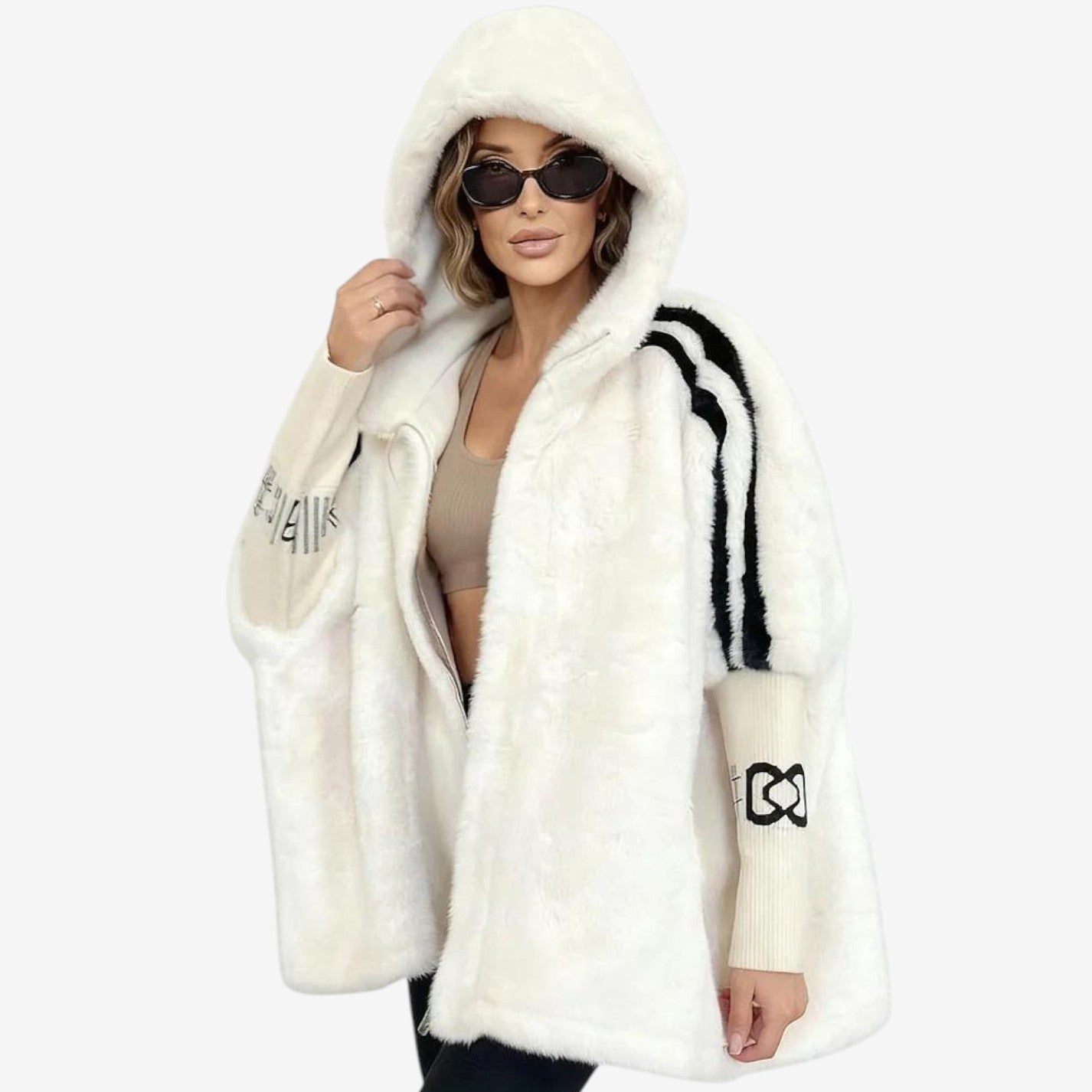 Veste en fausse fourrure douce à capuche et manches longues