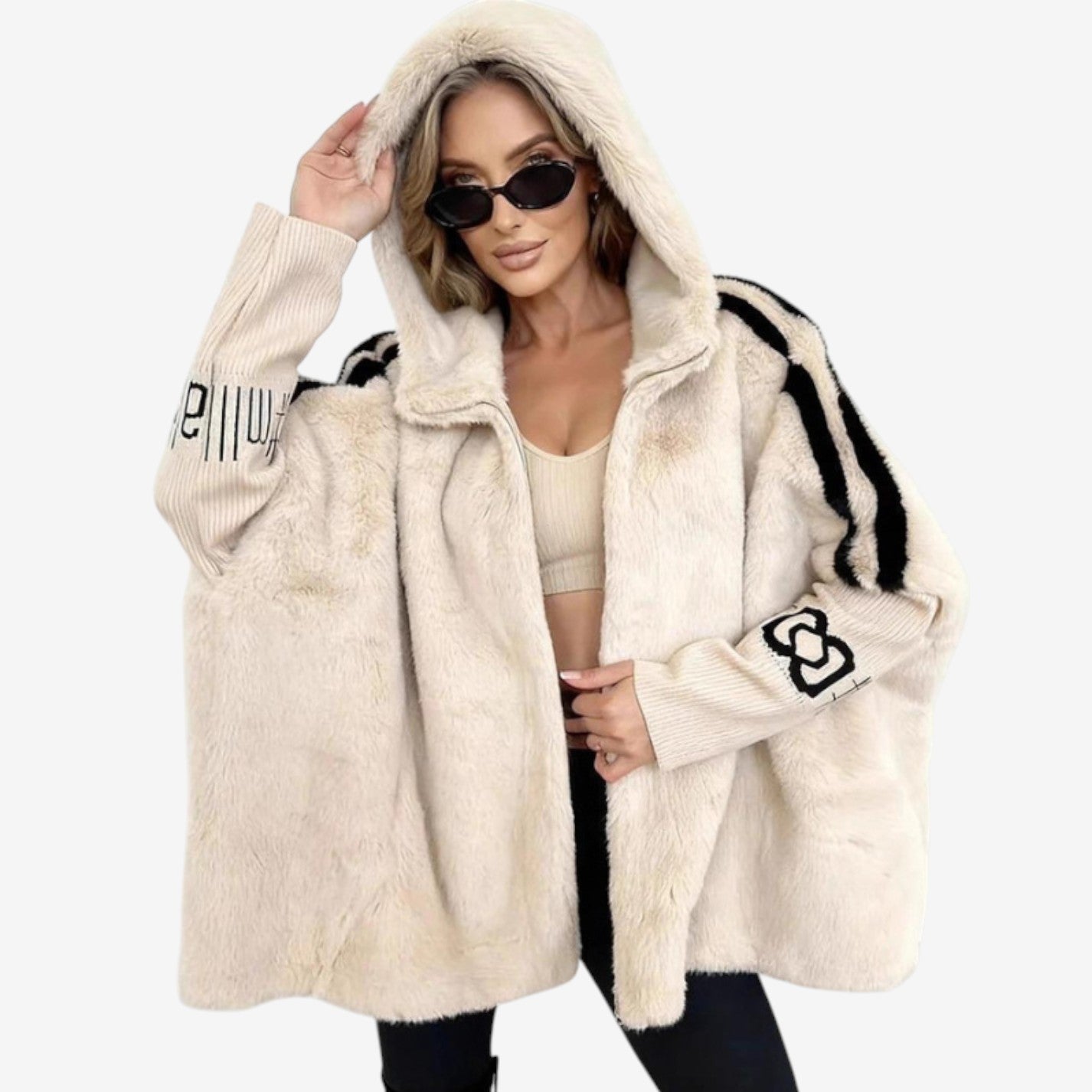 Veste en fausse fourrure douce à capuche et manches longues