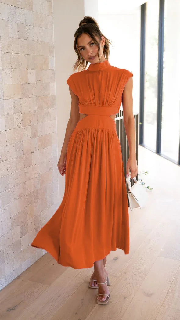Robe longue femme décontractée plissée