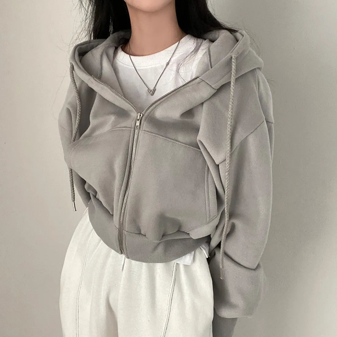 Veste Oversize à Capuche avec Fermeture Éclair