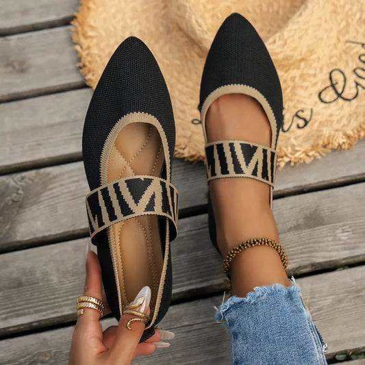 Chaussures plates noires élégantes femme géométrique - LuxeStyle