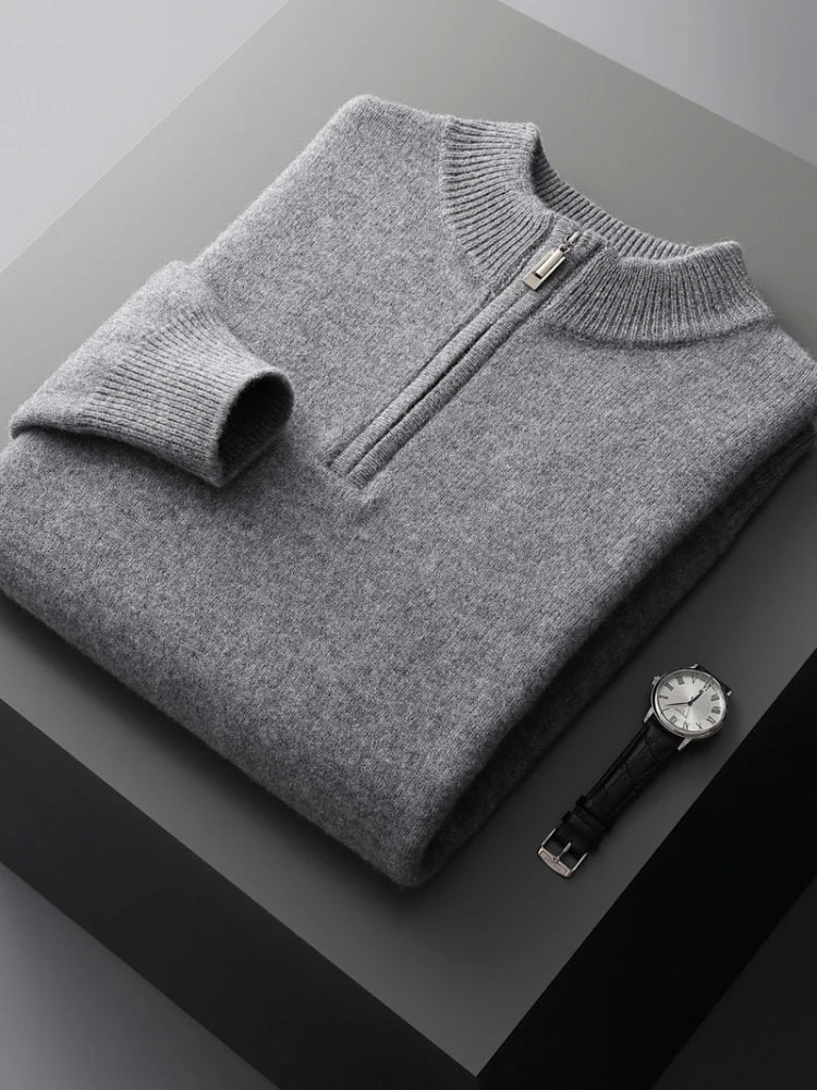Pull Homme Laine Gris Zippé Hiver - LuxeStyle