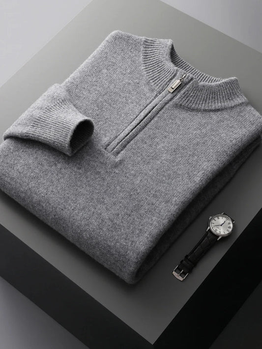Pull Homme Laine Gris Zippé Hiver - LuxeStyle