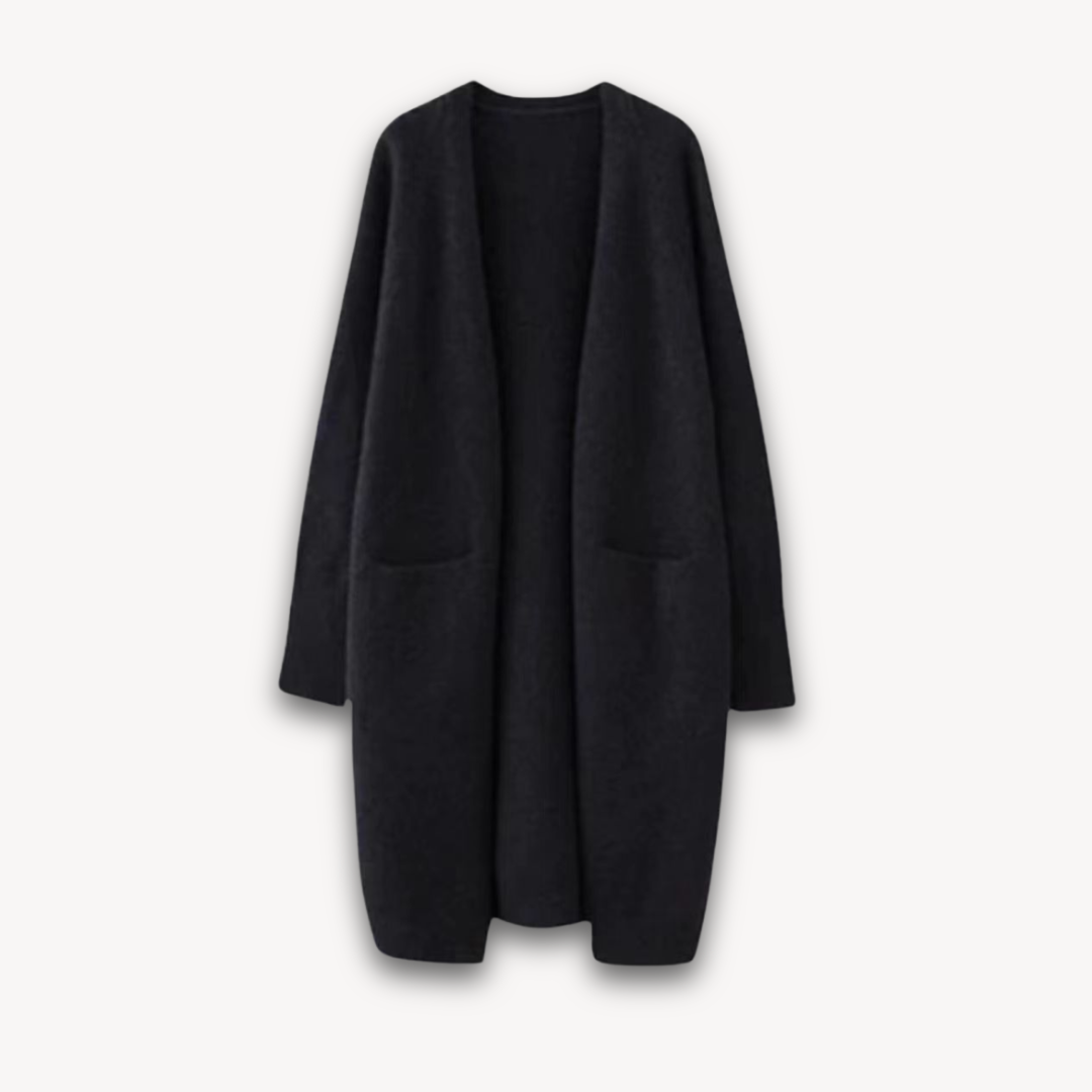 Gilet Femme Tricoté Long Couvert – Modèle Élégant à Manches pour Tous les Jours