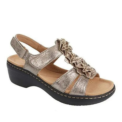 Sandales Femmes Cuir Floral à Talon Plateforme