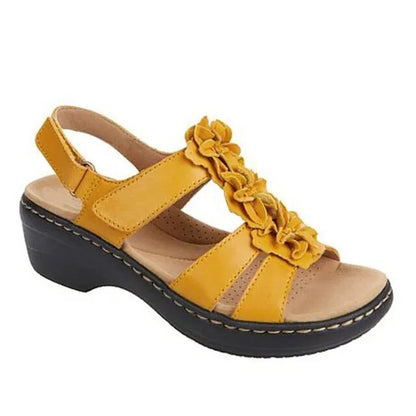 Sandales Femmes Cuir Floral à Talon Plateforme