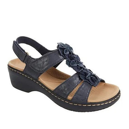 Sandales Femmes Cuir Floral à Talon Plateforme