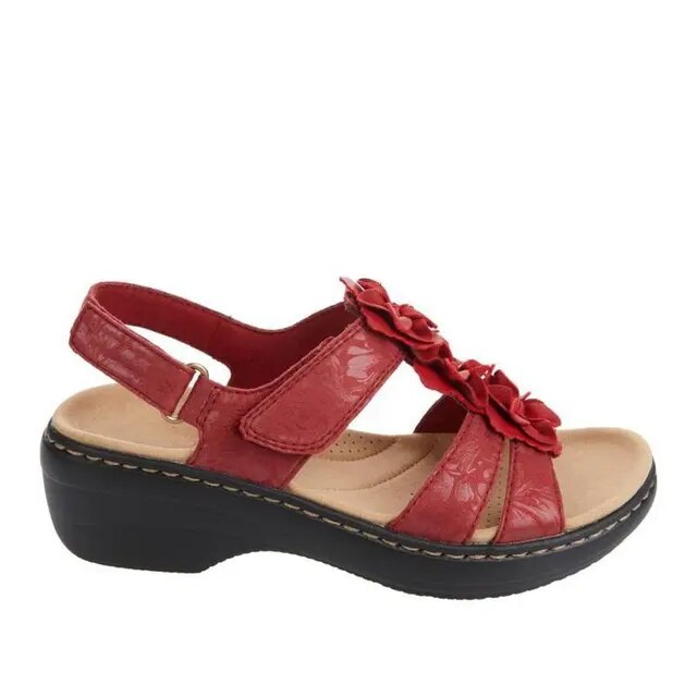 Sandales Femmes Cuir Floral à Talon Plateforme