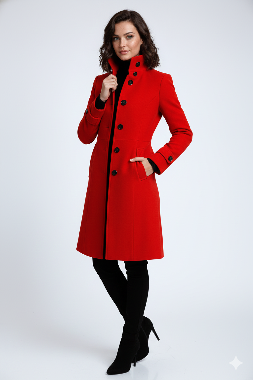 Manteau Femme Hiver Élégant – Col Montant & Taille Cintrée Chic - LuxeStyle