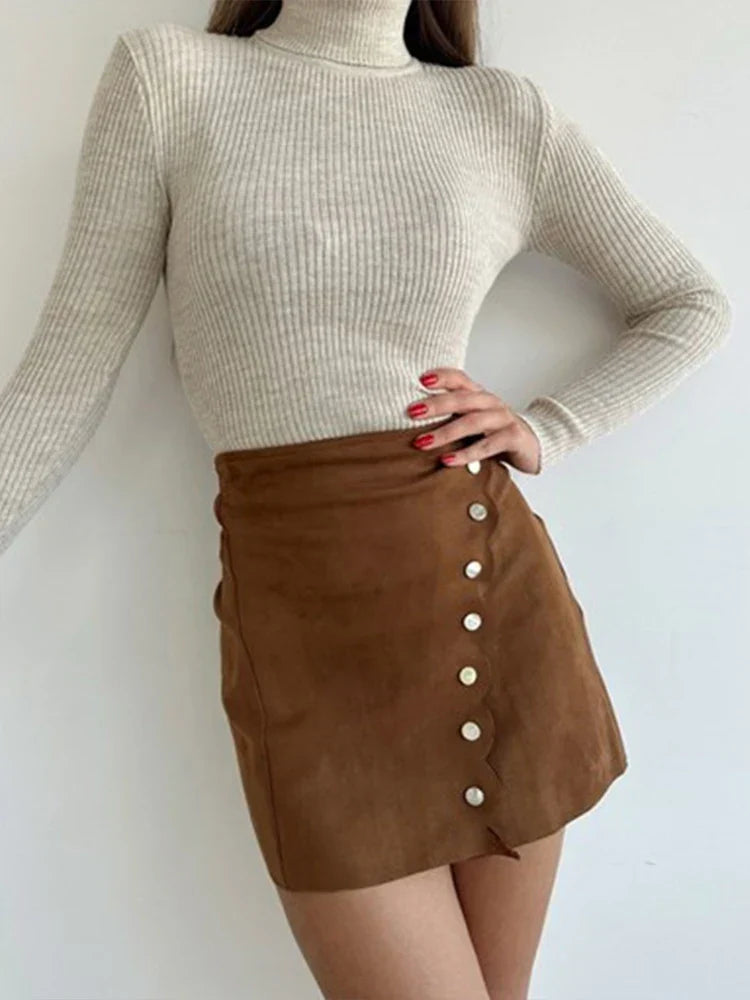Jupe Femme Mini Élégante - Taille Élevée, Fermeture Asymétrique & Tissu Luxe