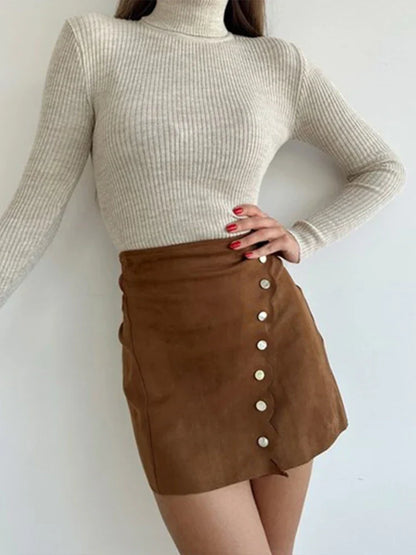 Jupe Femme Mini Élégante - Taille Élevée, Fermeture Asymétrique & Tissu Luxe
