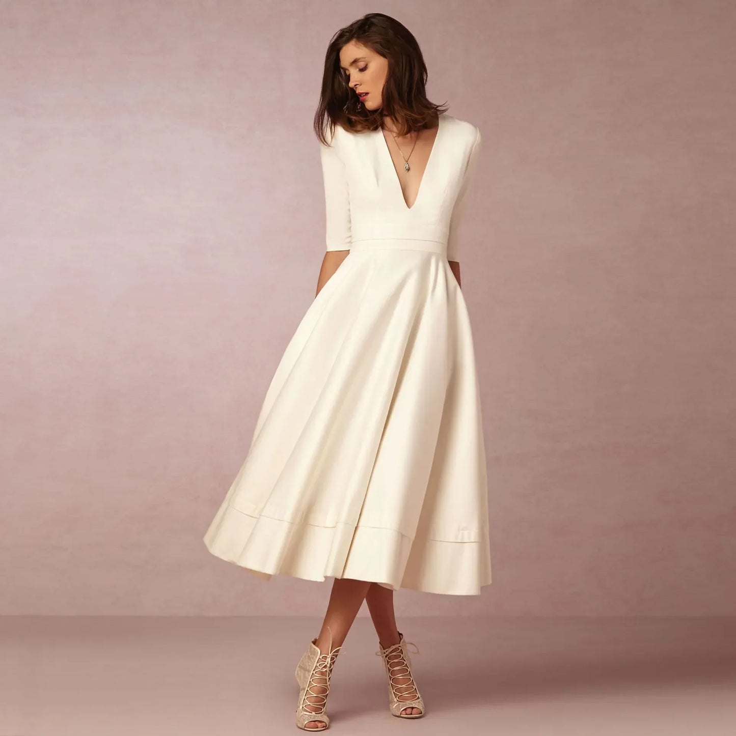Robe Femme Élégante en Coton - Robe Midi Cintrée Chic - LuxeStyle