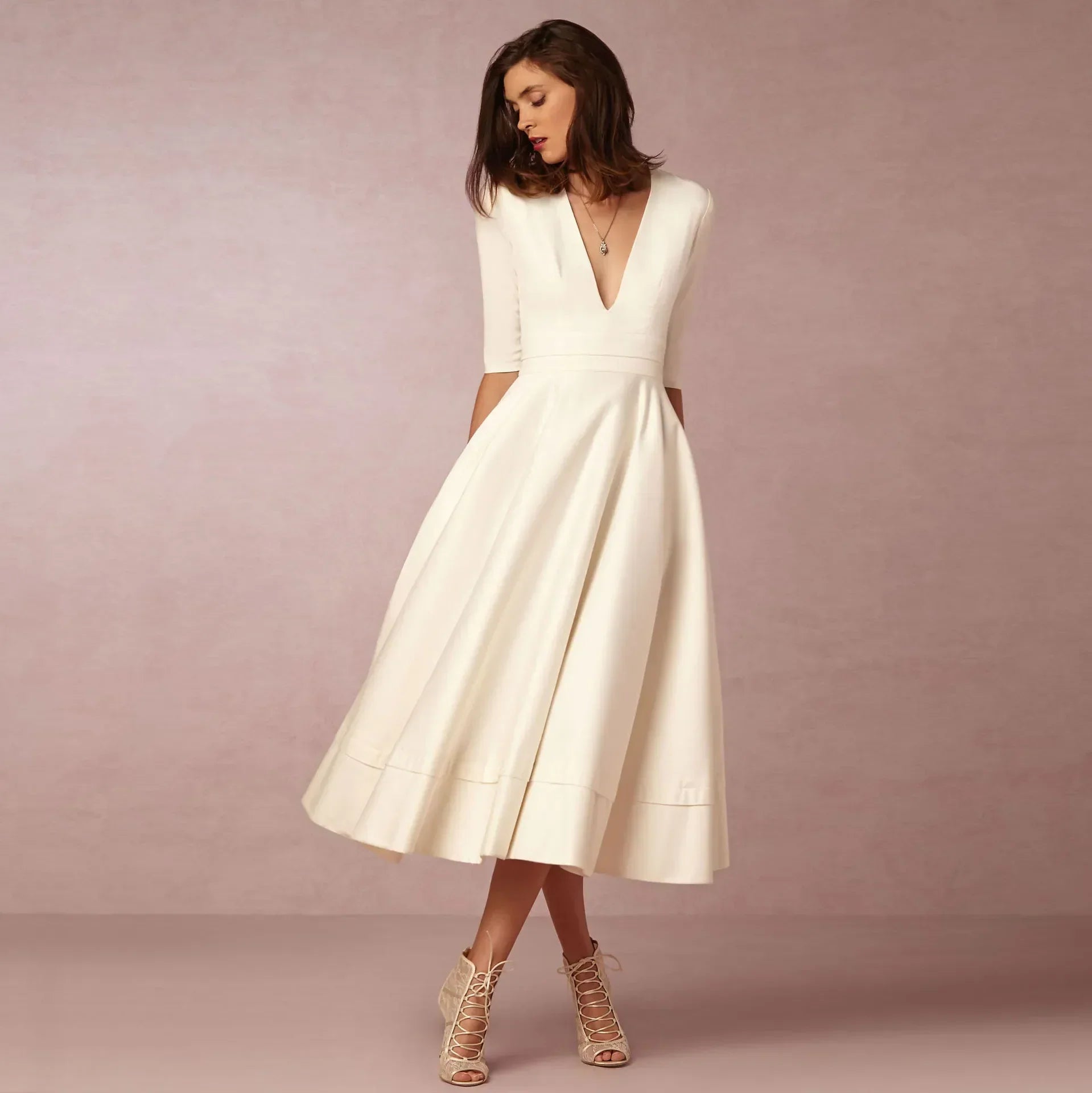 Robe Femme Élégante en Coton - Robe Midi Cintrée Chic - LuxeStyle