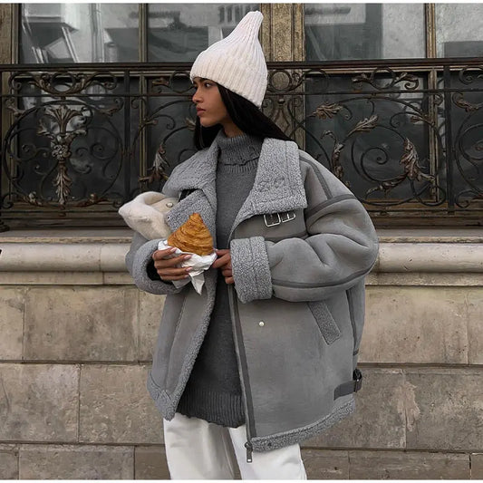 Veste femme hivernale en laine avec col fourré - LuxeStyle