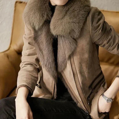 Veste Moto Féminine à Col Montant et Fermeture Éclair - LuxeStyle