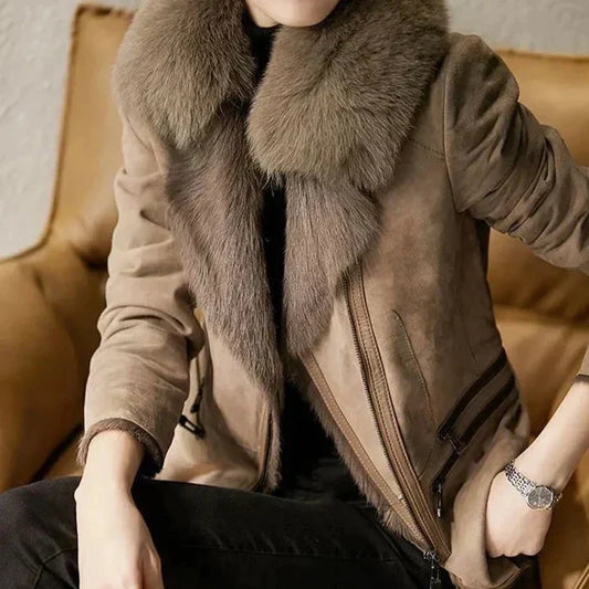 Veste Moto Féminine à Col Montant et Fermeture Éclair - LuxeStyle
