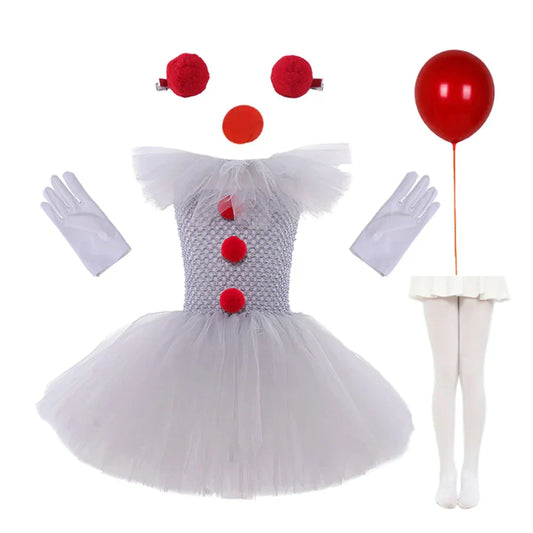 Robe Clown Colorée pour Femme avec Jupe Tulle et Pompons - LuxeStyle
