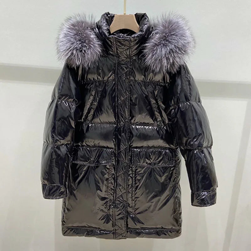 Doudoune à Capuche Brilliante pour Femme Hiver