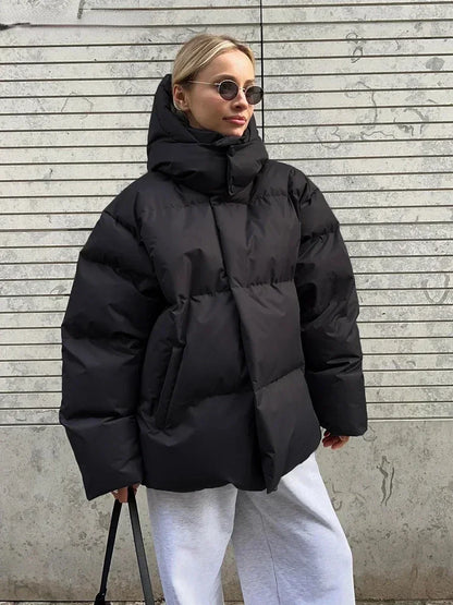 Manteau Hiver Élégant avec Capuche et Poches pour Femme